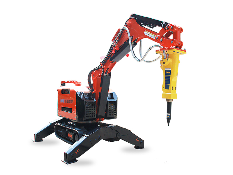 Graphic showing a demolition robot with multiple safety sensors and fail-safe controls.